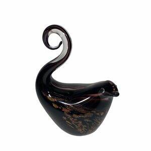 Gea Art Glass Bird Heavy Purple Gold Figurine 5.75”